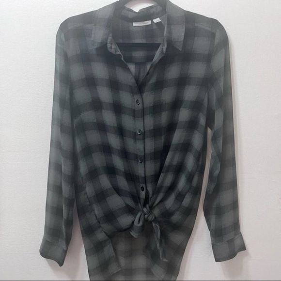 Halogen, Long-Sleeve, Sheer, Button-up, Size Small, Black Plaid - Picture 1 of 12